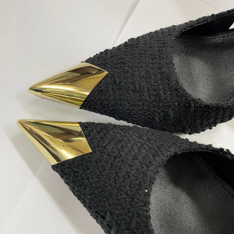 New Summer Women\'s High Heels Maunipoo Metal Pointed High Heel Sandals Spring Black Sexy Back Empty Single Shoes