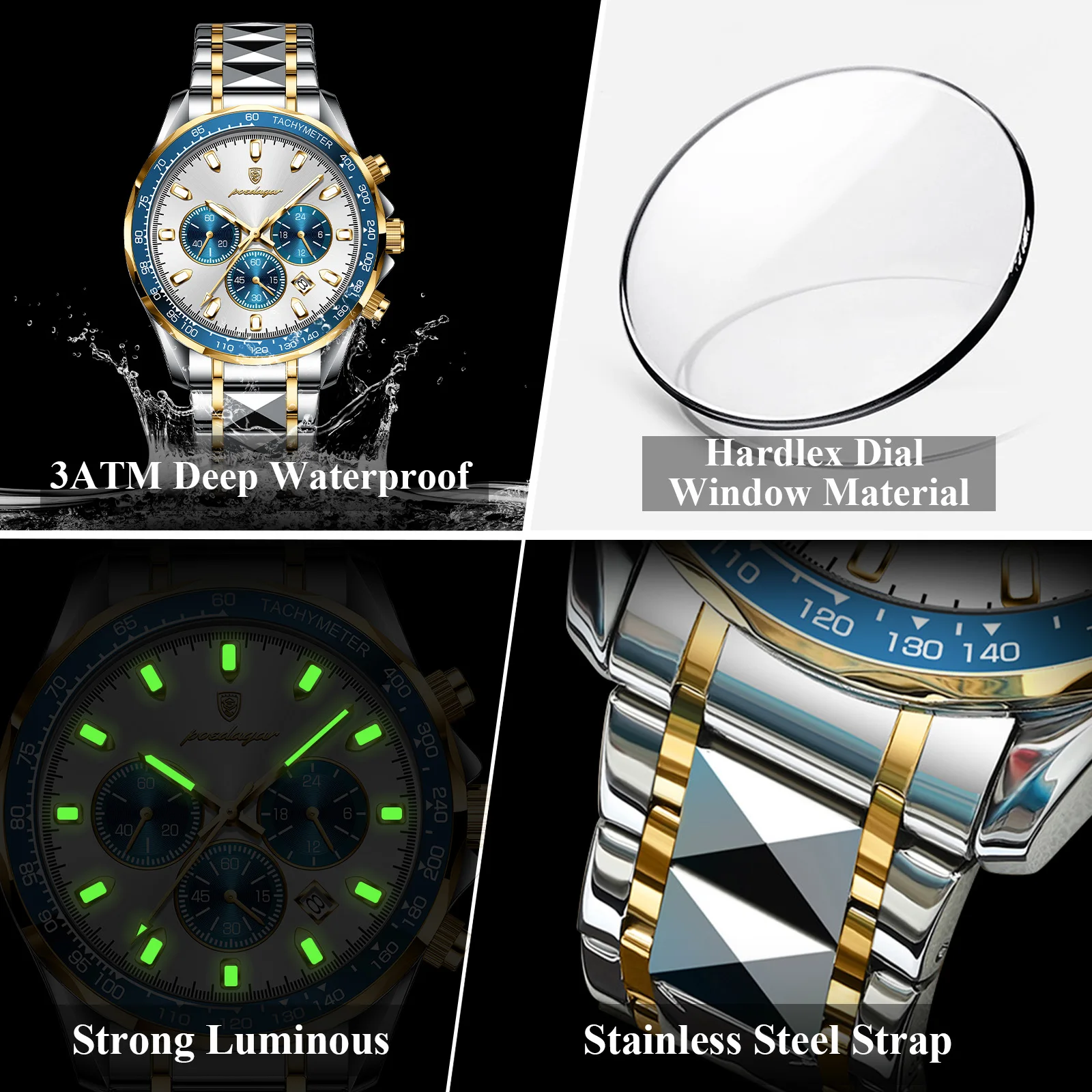 POEDAGAR Top Elegant Men Watch Waterproof Luminous Stainless Steel Man Clock Chronograph Date Quartz Fashion Men's Watches Reloj