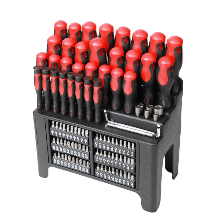

100 Pcs Magnetics Manual Family Combination Suit Screwdriver Kit Tool Screw Driver Carbon Steel Screwdriver Set with Holder Rack