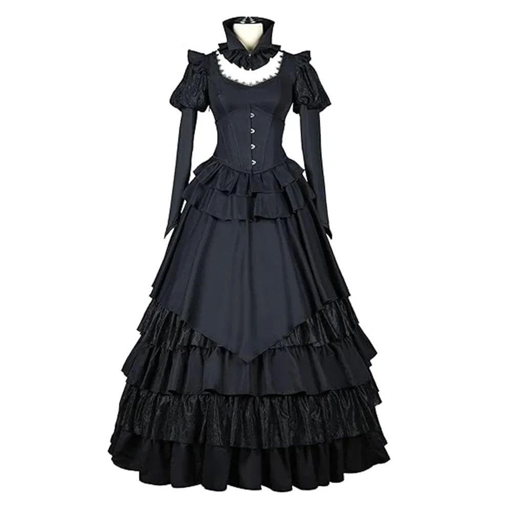 

New Women's Medieval Victorian Retro Princess Dresses Renaissance Black Gothic Court Ball Gowns Halloween Party Outfits Vestidos