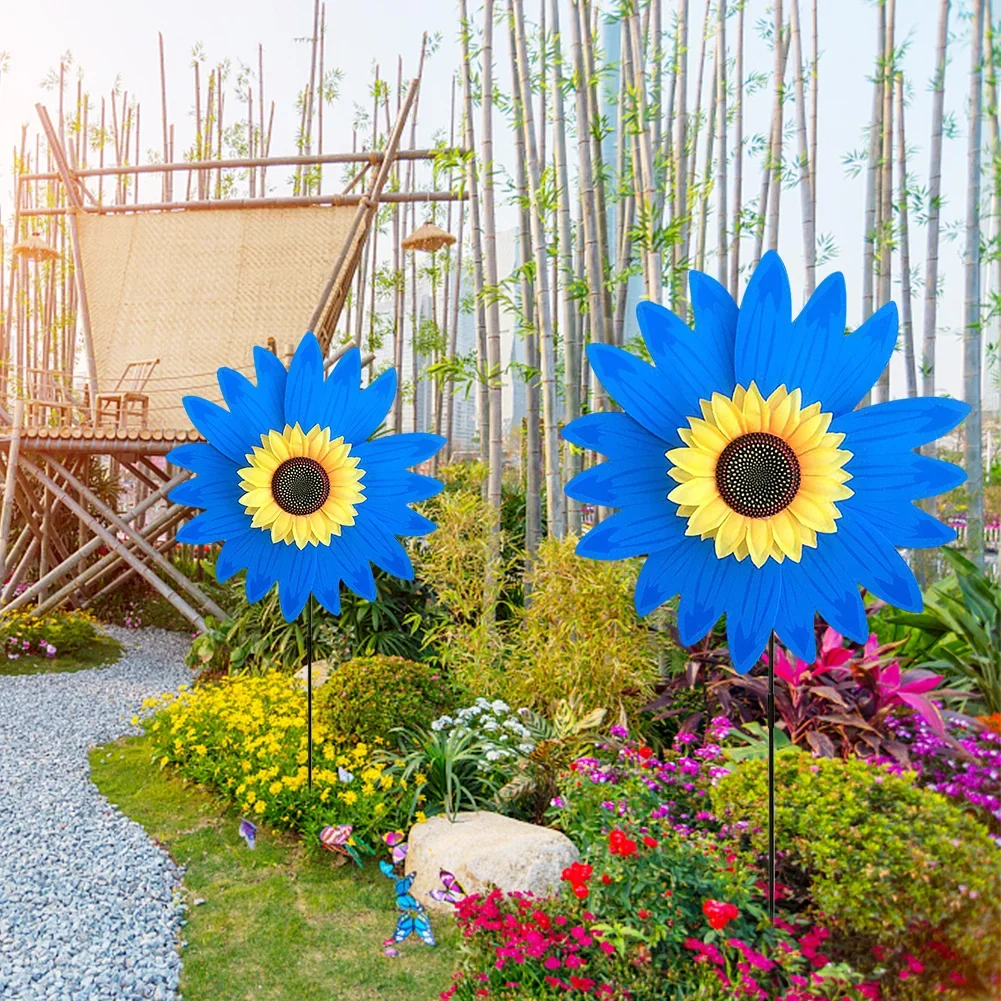 Colorful Sunflower Windmill Turbine for Lawn Garden Party Decoration Outdoor Sun Flower Standing Pinwheel Wind Stakes Spinner