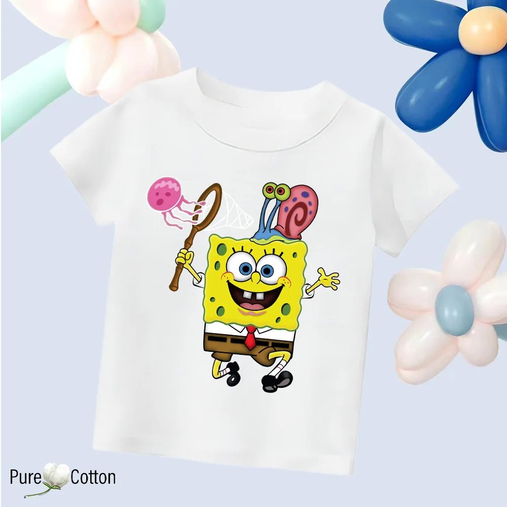 Cartoon Potdemiel SpongeBob T-Shirt Boys Girls Teenager Summer Short Sleeve Tops Fashion Children Casual Tops Tee Shirt