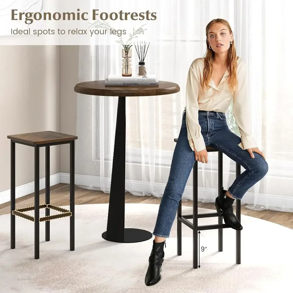 Set of 4 Industrial-Style Counter Height Bar Stools with Footrest, Rustic Brown Finish, Suitable for Breakfast Bar, Kitchen Isla - view 4