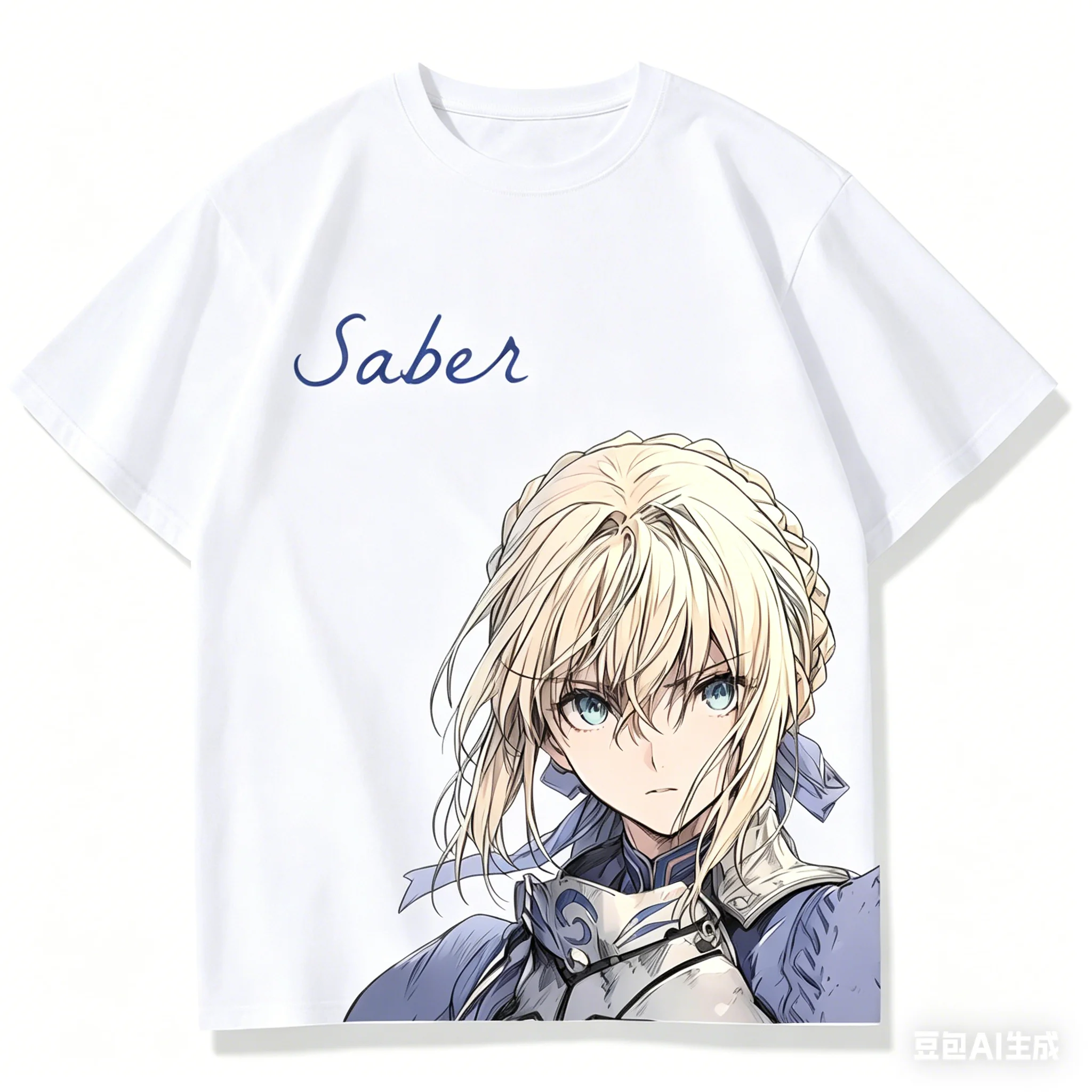 2026 summer Anime Fate Saber Oversized T-shirt, Artoria Pendragon Knight Print Casual Streetwear Black Tee For Men Women view 2