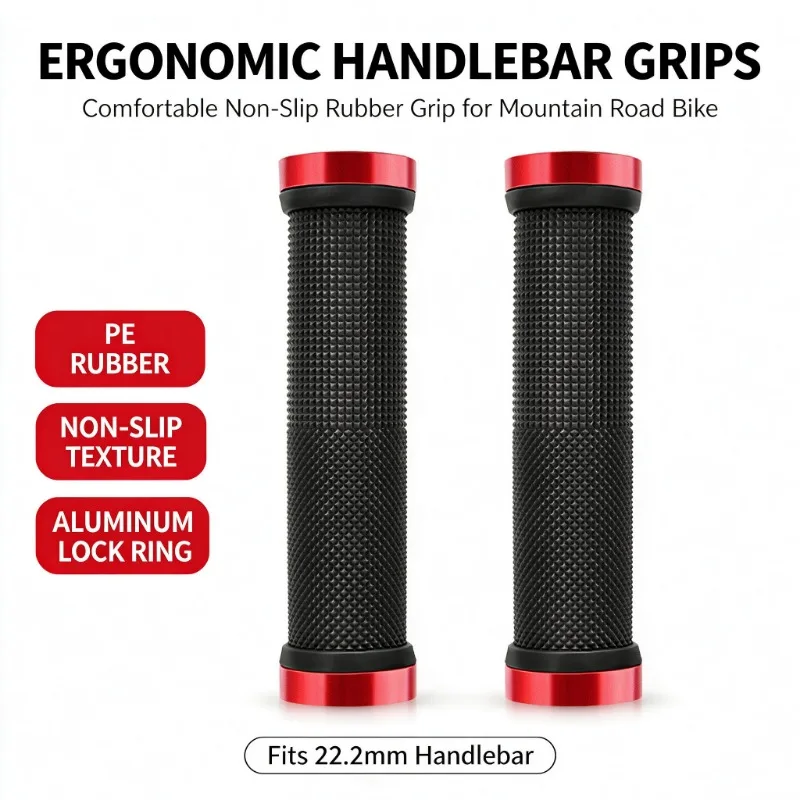 2Pcs MTB Grips Lock-On Bicycle Handlebar Grips Anti-Slip Shockproof Rubber MTB BMX Downhill Fixed Gear 22.2mm Bike Accessories