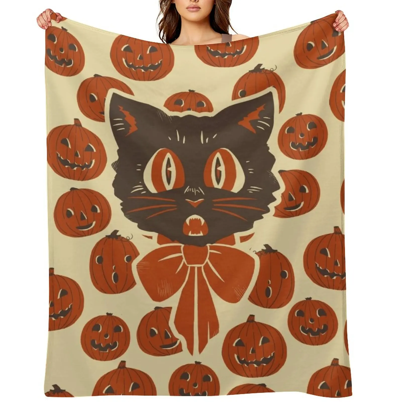 

Vintage Inspired Halloween Scaredy Cat Throw Blanket anime Heavy funny gift Blankets For Sofas Blankets
