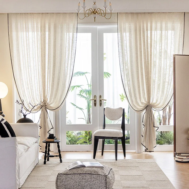 

Curtains for Living Dining Room Bedroom French Translucent Opaque Linen Living Room Balcony Japanese White Tulle Classic Lace