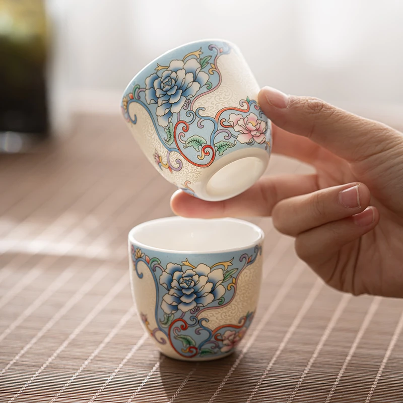 Handcrafted Enamel Tea Cup - Chinese Style Elegant Porcelain with Fine Enamel Color Single Cup Small Teacup