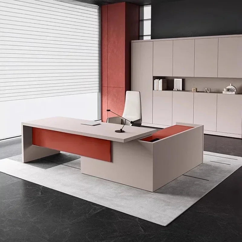 *&r F Drawers Storage Luxury Shaped Computer Desks Filing Cabinet Large Modern Boss Manager Supervisor Executive Office Desk