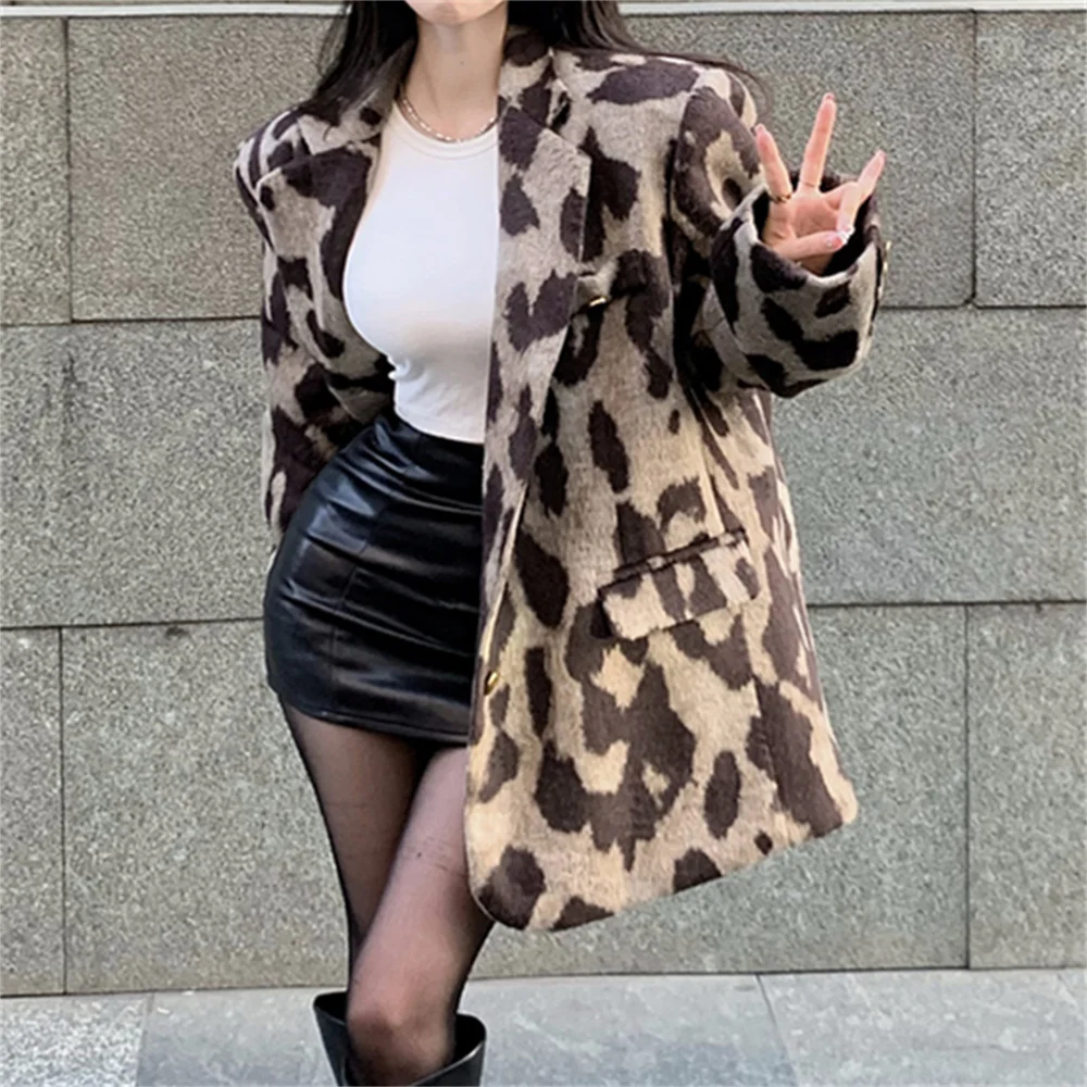 Alien Kitty Women Leopard Blazers Full Sleeve Winter Cotton Padded Vintage Fashion New Slim Office Lady Animal Printed Coats