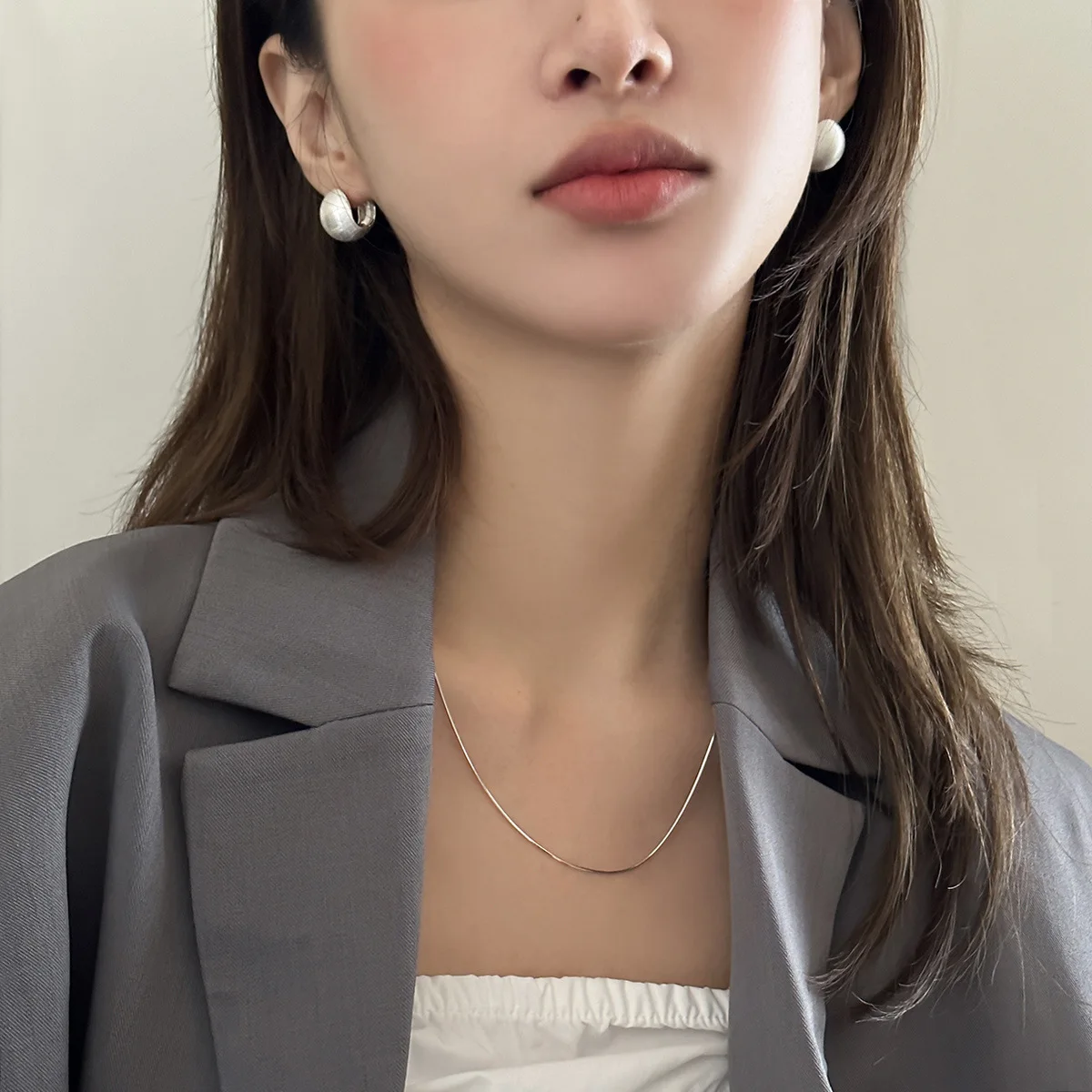 925 Silver Needle Brushed Plain Circle Sphere Earrings Women Ins Metal Cool Style Niche Personalized High-Grade Ear Buckles