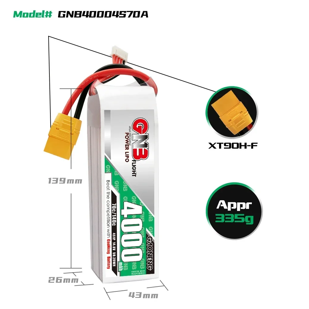 Fpvドローン用プラグ付きリポバッテリー,glb,3500mah,4000mah,5500mah,7000mah,4s1p,14.8v,70c,xt60,xt90,rcヘリコプター,飛行機部品