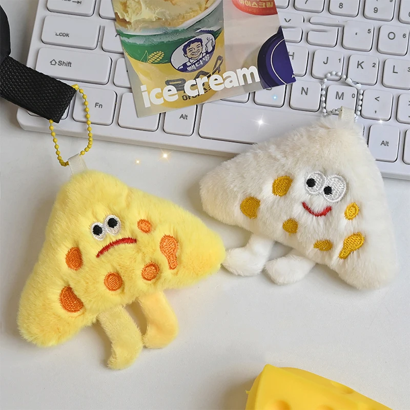 Cute Funny Sliced Cheese Plush Pendant Keychain Creative Cartoon Bag Decoration Car Key Ring For Women Girl Birthday Gift