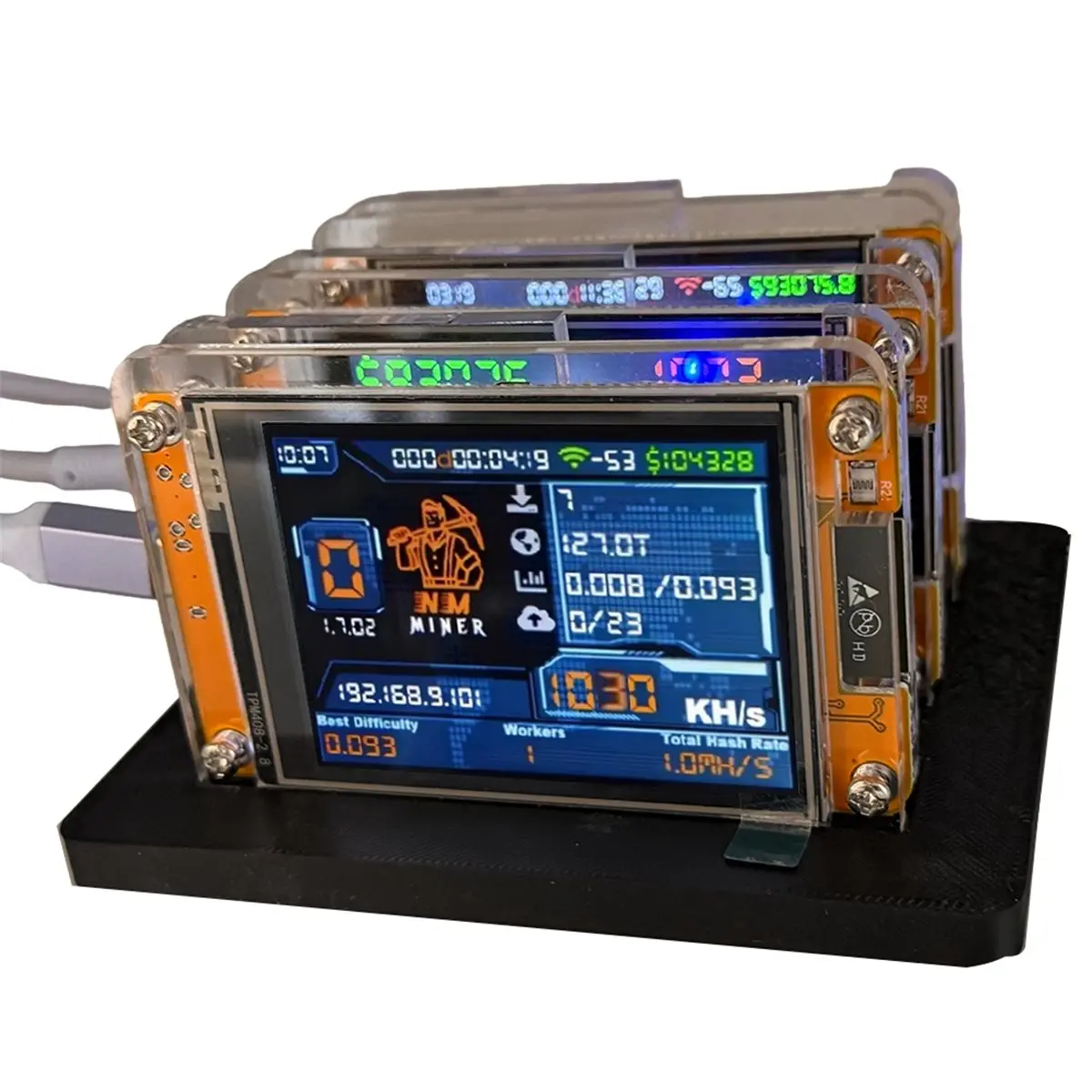 T120C Tools-3X 1030KH/S +3 Slots Stand Upgraded Harshrate 2.8 Inch Smart Display Bitcoin Crypto Solo Miner for Home