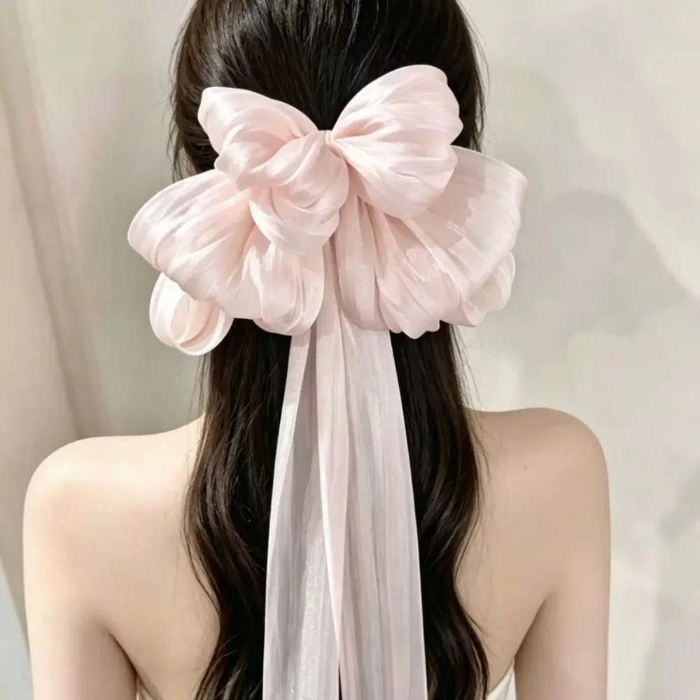 2026 Cloud Bow Long Ribbon Top Spring Hair Clip for Women Large Flowing Silk Satin Hair Claw High-End Versatile Hair Accessories