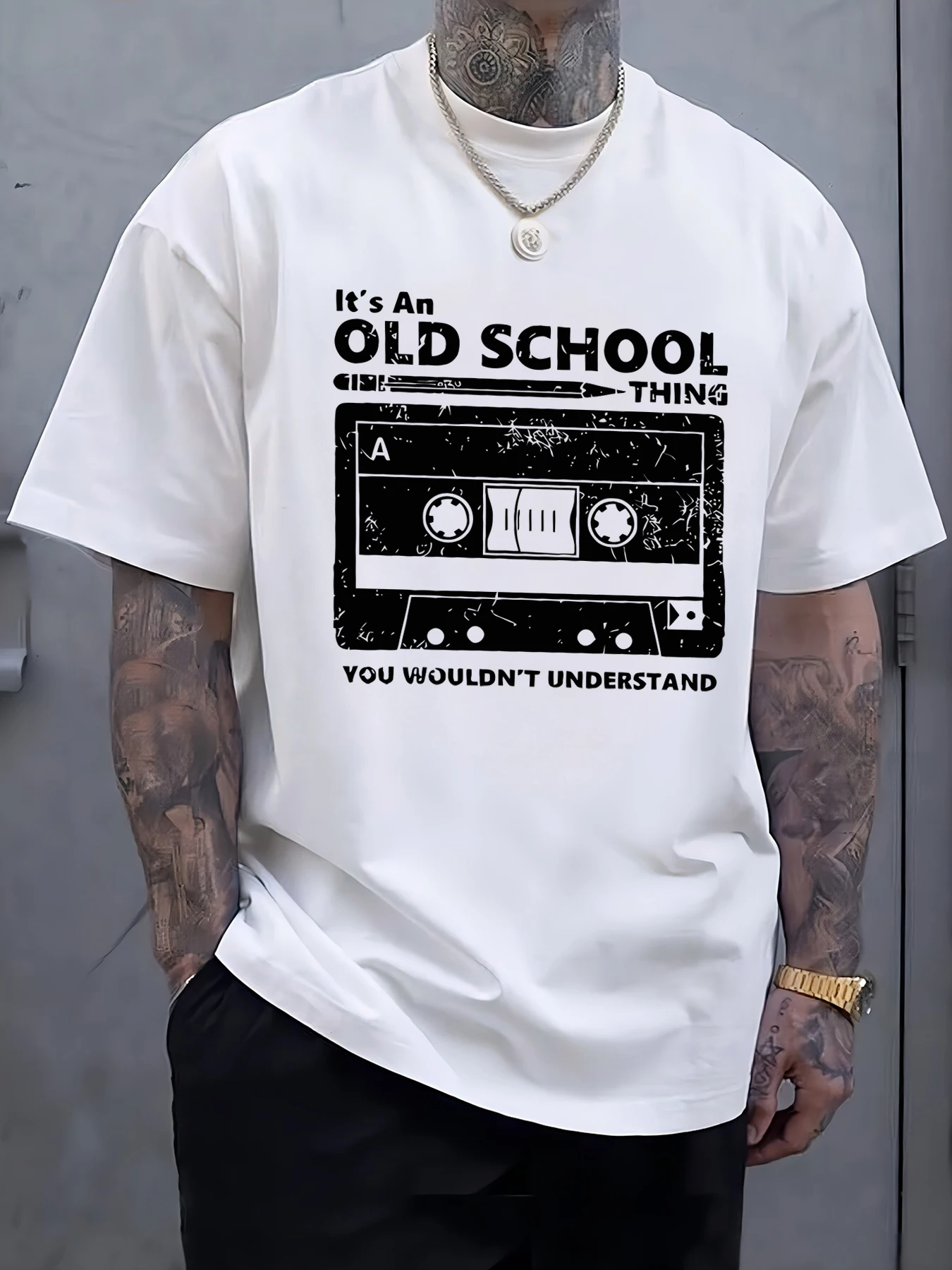 It'S An Old School Thing Tape Print T-Shirt Männer Sport Crewneck T Shirt Baumwolle Sommer Weiche Kleidung Casual Lose Männliche Streetwear – Detail 18