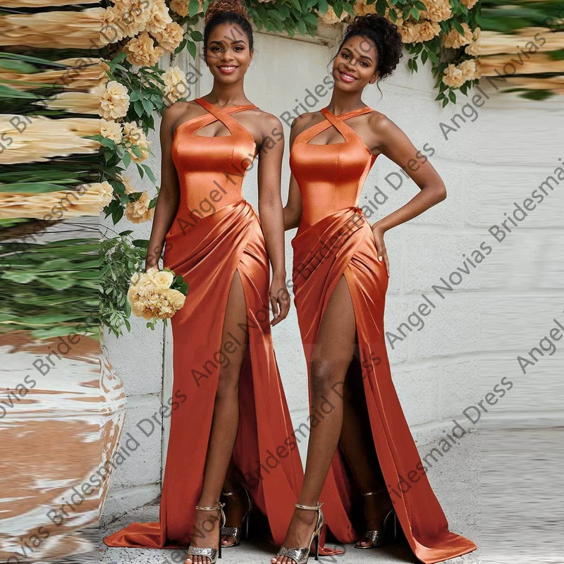 

Customized Long Sexy Burnt Orange Bridesmaid Dresses 2025 with Slit Wedding Guest Party Gowns vestido de madrinha de casamento