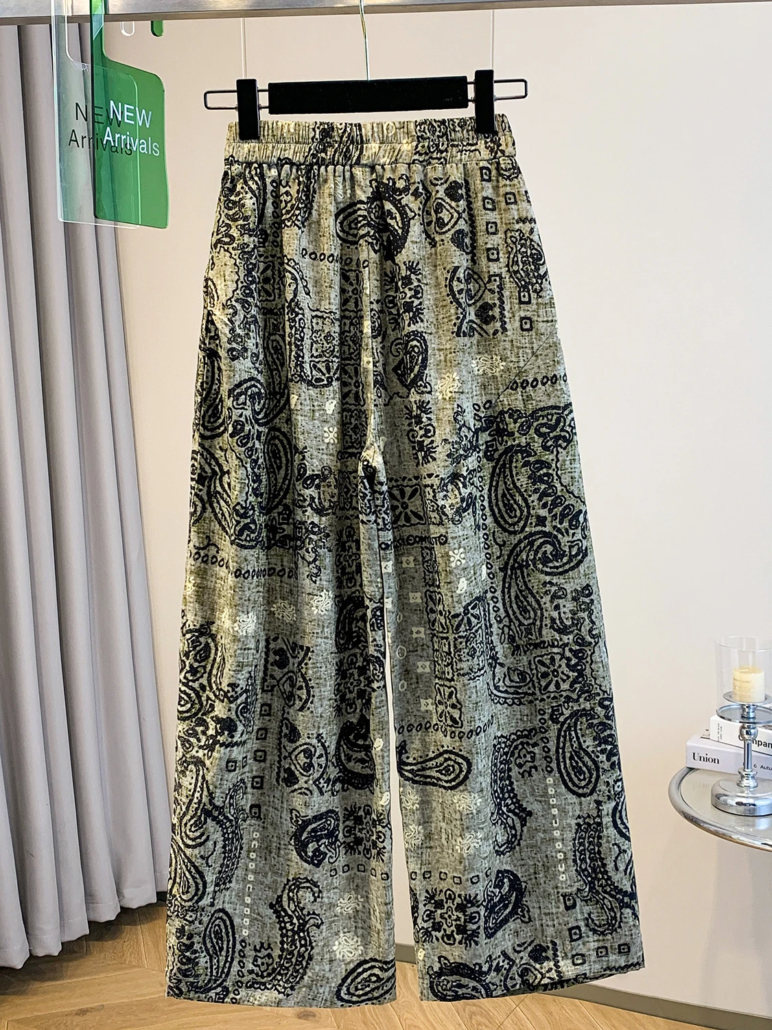 

Утягивающие широкие брюки с принтом в стиле ретро, повседневные длинные брюки для женщин, свободный крой с высокой талией, летние брюки для поездок на работу