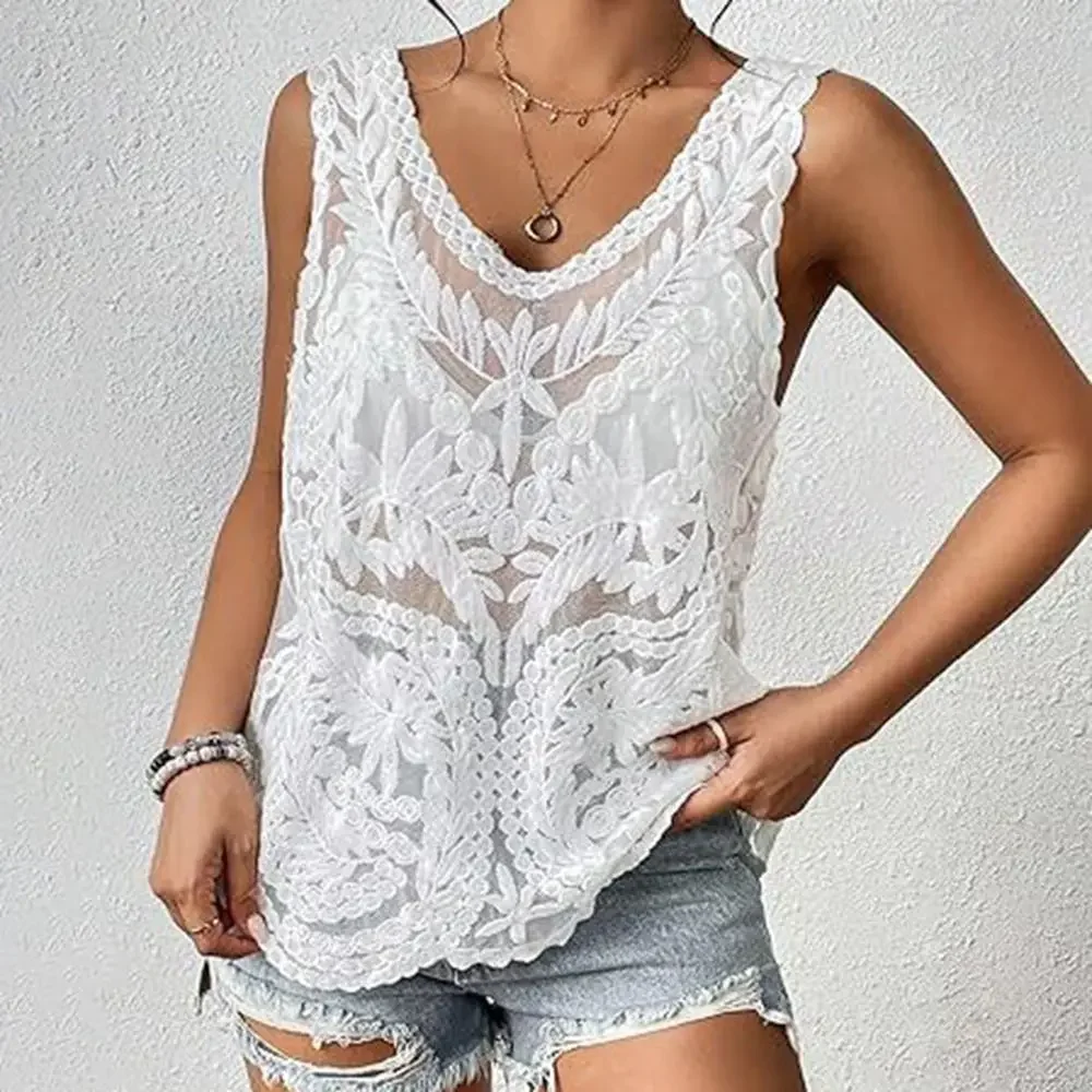 New Knit Hollow Crochet Tops Breathable Sexy Knit Tank Top Floral Hollow Out Hollow Out Camisole Women