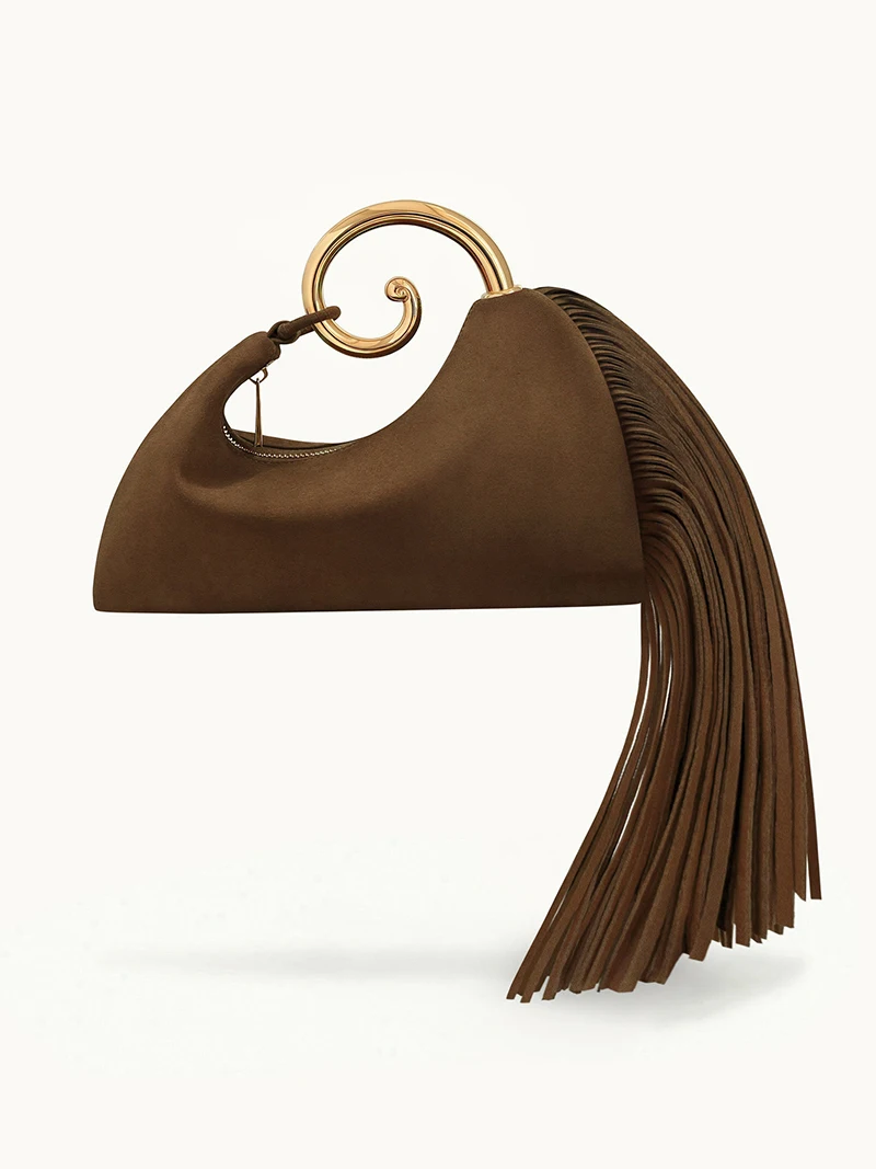 WOMEN'S MINI SUEDE FRINGED BAG, New Luxury Designer Small Handbag, Spacious Crossbody Bag For Ladies, Fashionable Tassel Bag