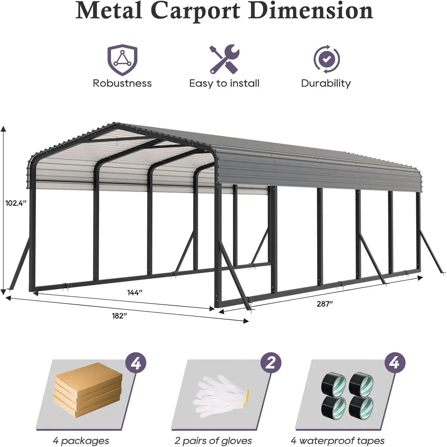 12x24FT Metal Carport, Heavy Duty Carport with Galvanized Steel Roof and Enhanced Base, Upgraded Large Outdoor, Customized