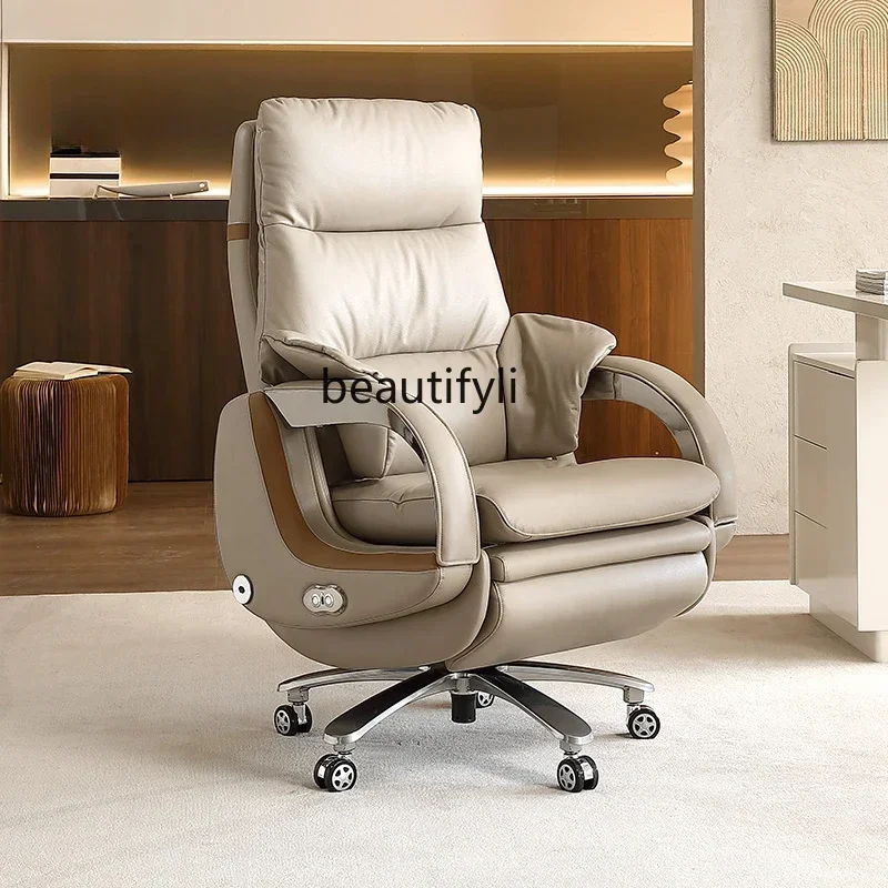 xx1Electric boss chair Comfortable cowhide office chair Computer, office seat, sedentary and not tired can lie down