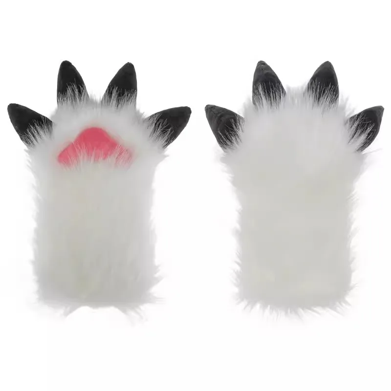 Tiger Gloves Cosplay Cartoon Animal Paw Shape Plush Slipper Boots Halloween Mittens Furry Cuffs Gloves Carnival Party