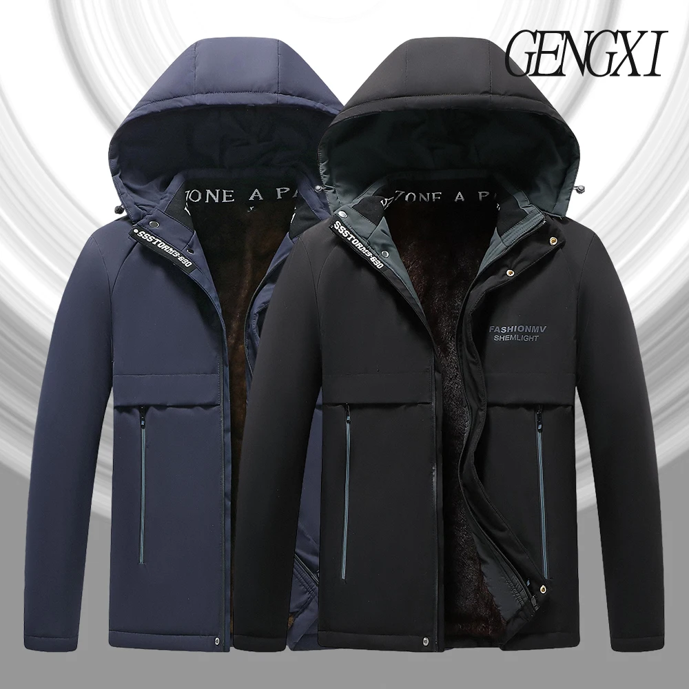 

Осень/зима, утепленная парка со съемным капюшоном на флисовой подкладке, Новое поступление, мужская куртка с капюшоном среднего возраста, повседневное хлопковое пальто
