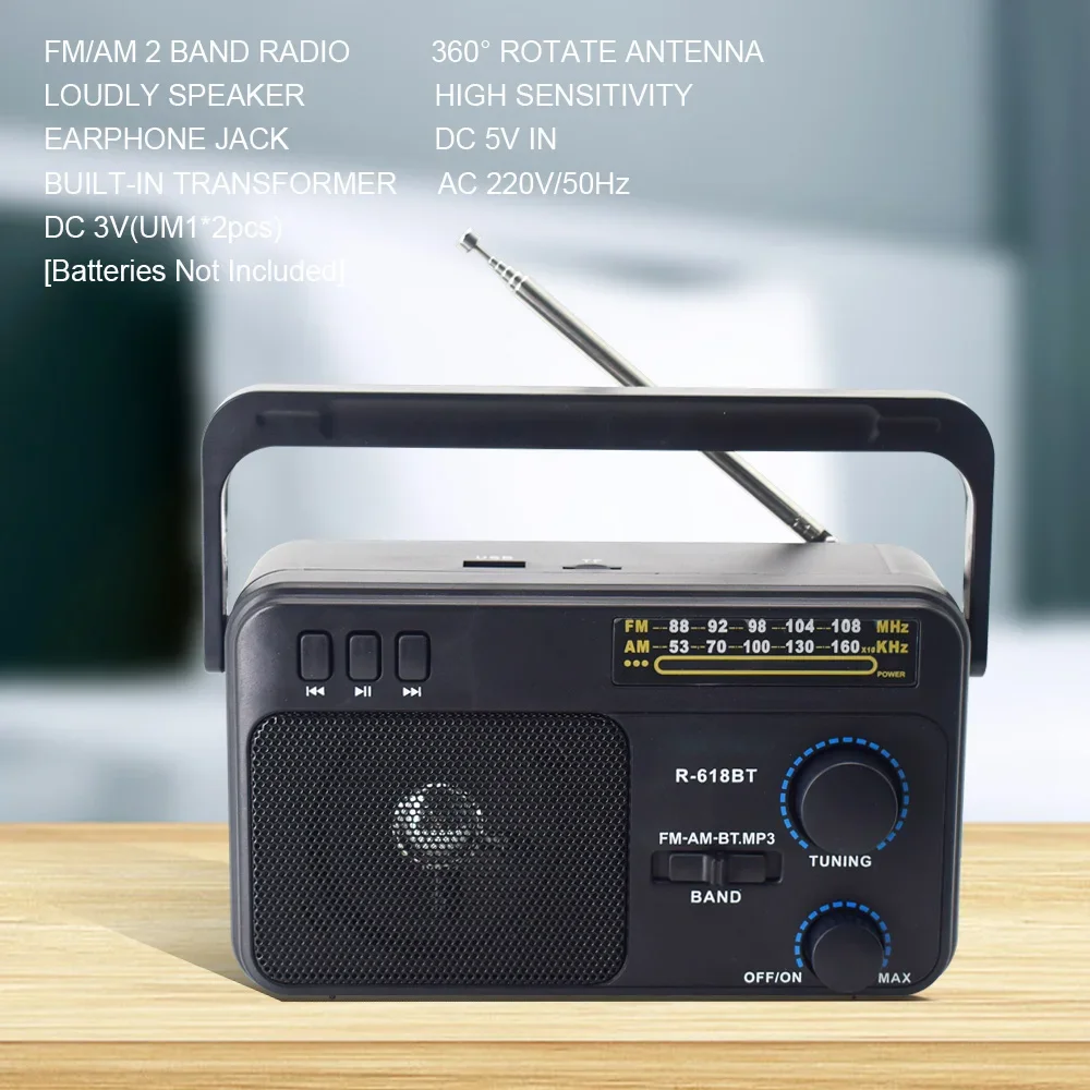 Radio AM FM Radio Transistor Short Wave Radio Powered by 3V Two Battery or Home, Large Knob, Suitable for Indoor and Outdoor Use