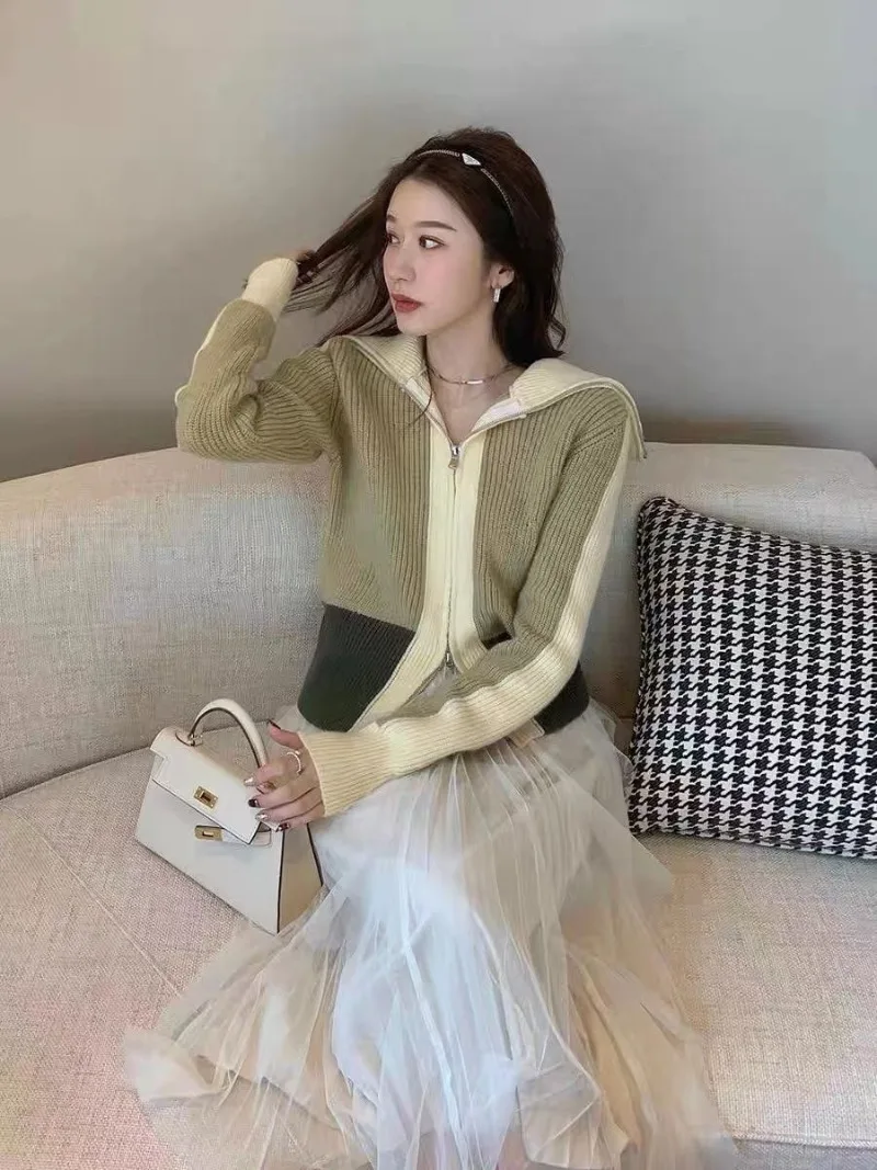 

Zipper sweater spring outfit new women's fashion design sense niche lazy retro top cardigans