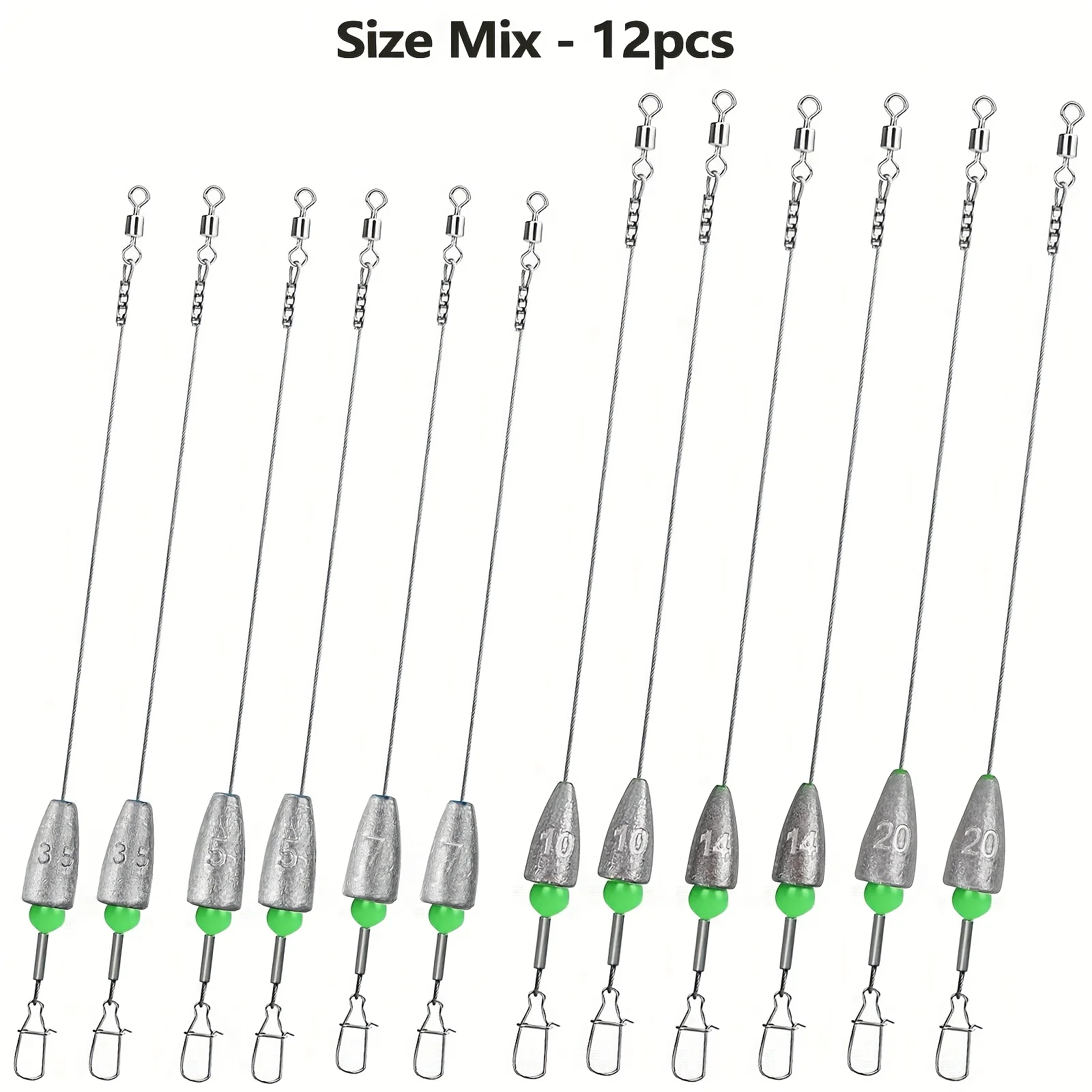 12 Stück Carolina Rig Bass-Angelvorrichtungen, vorgebundene Angelvorfächer mit Sinker-Gewichten, vorgefertigte Catfish-Bass-Carolina-Rigs