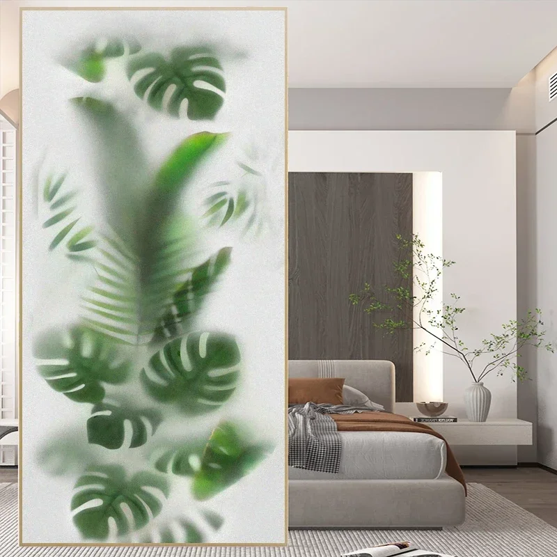 Frosted Foggy Green Leaves Window Film Privacy Heat Insulation and Anti UV No Glue Static Cling Glass Sticker for Home