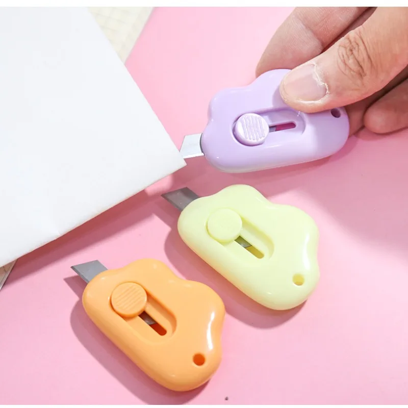 4pcs Mini Box Cutters Cute Cloud Shape Letter & Parcel Opener, Portable Paper Craft Tool for Kids & Adults