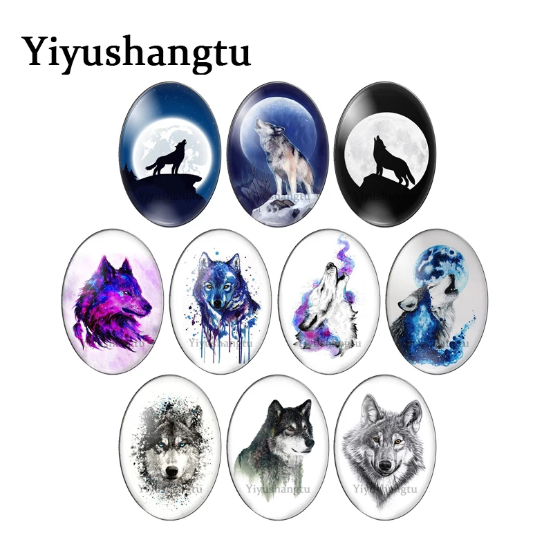 Fashion watercolour wolf Roaring painting 13x18mm/18x25mm/30x40mm Oval photo glass cabochon flat back Making findings