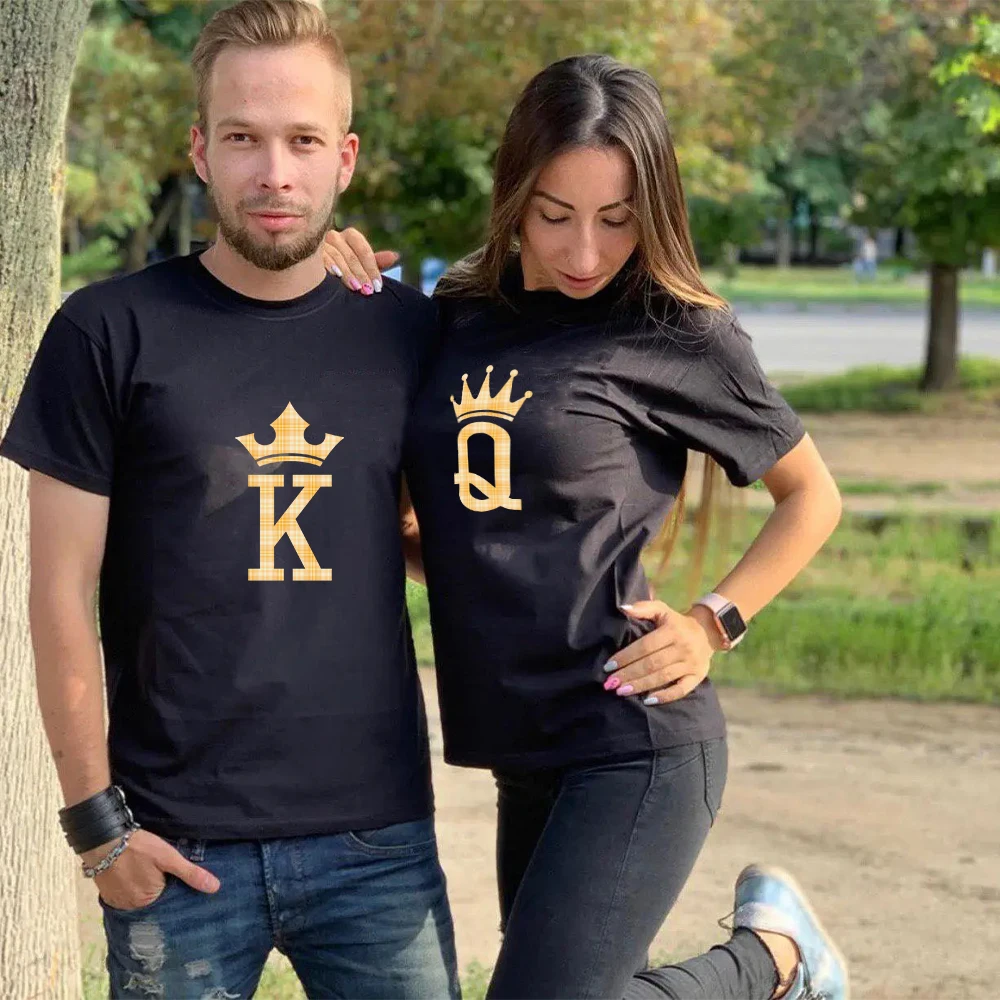 

King and Queen Printed Couple Short-sleeved T-shirt Summer Men and Women Designer Y2k Pure Cotton Comfortable Lover Tee Shirts