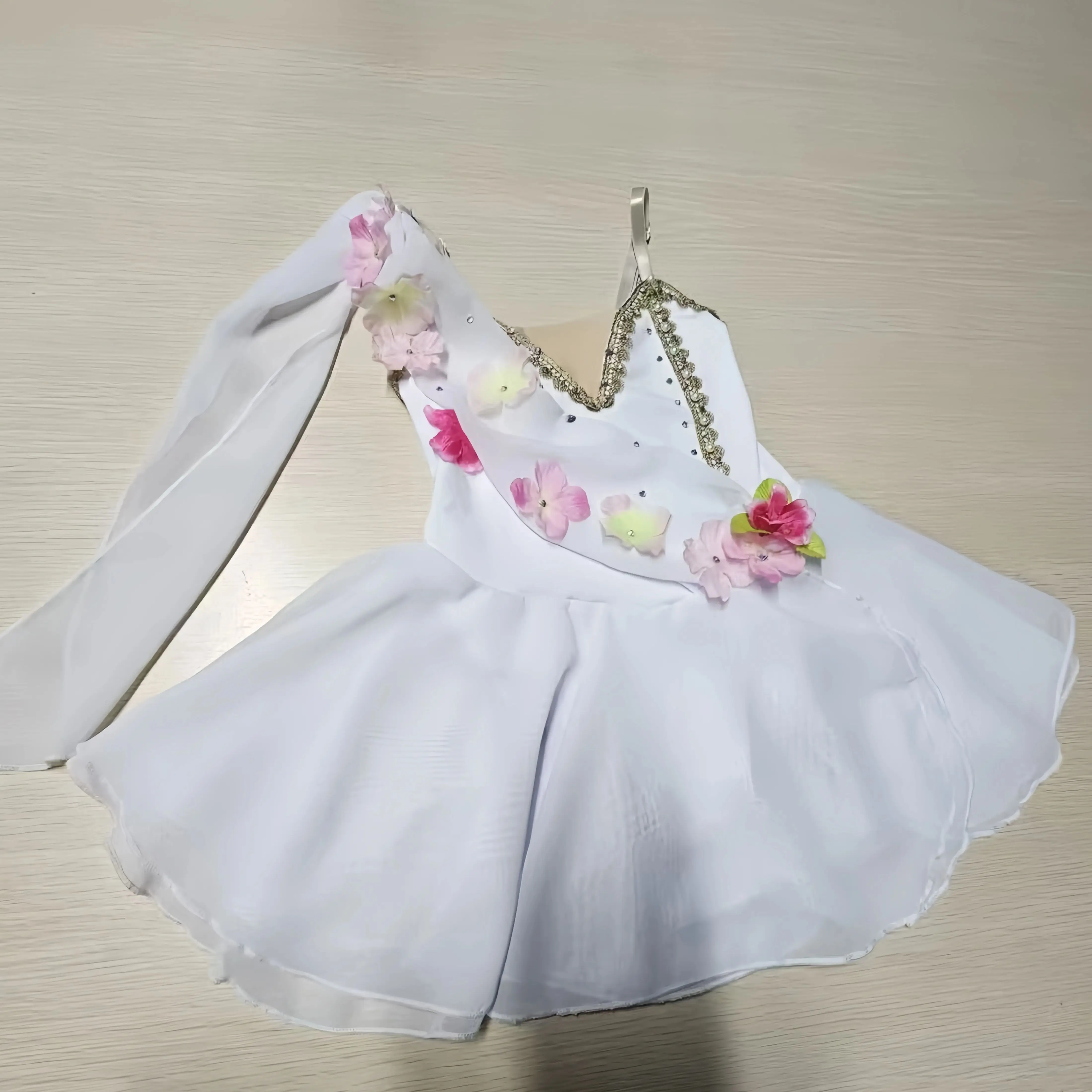 

Белое детское шифоновое балетное платье, классическое балетное платье с трико для девочек, детские современные танцевальные костюмы для выступлений