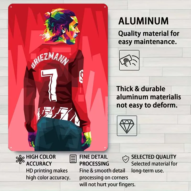 Antoine Griezmann Tinplate Sign Sports Poster Wall Decor Living Room Decor Aesthetics Metal Sign Plaque for Wall Art Decoration