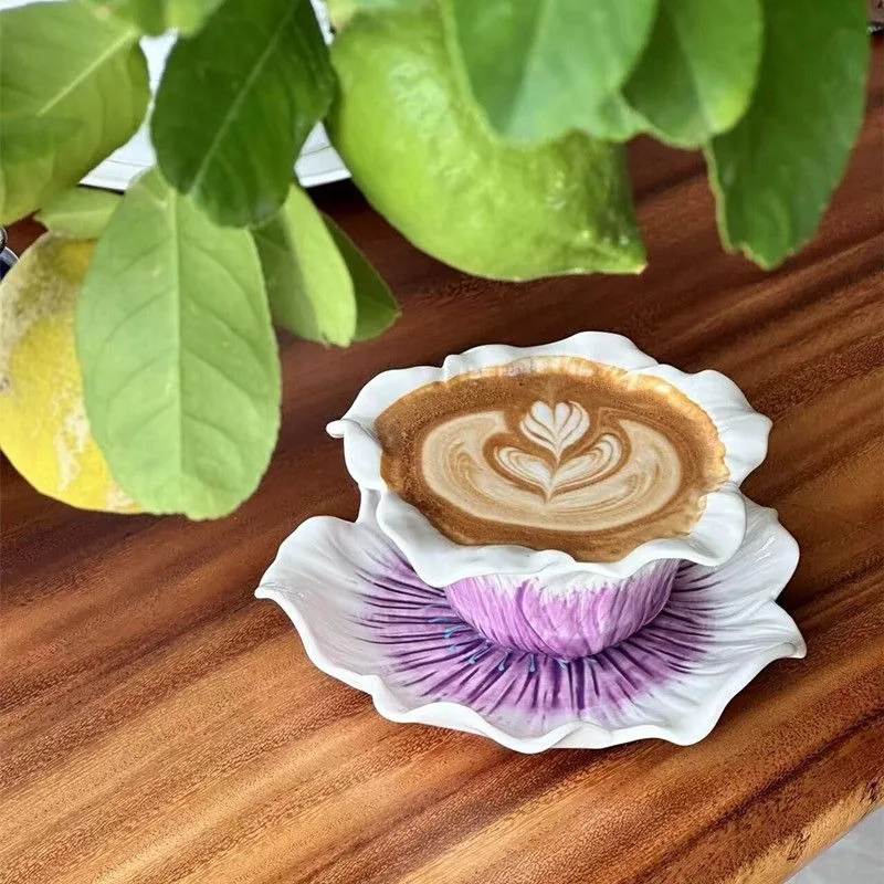 American Style Magnolia Brushed Coffee Cup, Plate, Bone Plate,hand-painted Relief, Underglaze Color Ceramic Handmade Piece