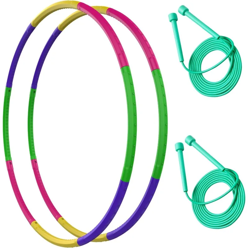 

2 Pack Toy Color Hoop and Jump Rope for s,Detachable & Size Adjustable Plastic Colourful Exercise Hoop for Boys and Girls Par