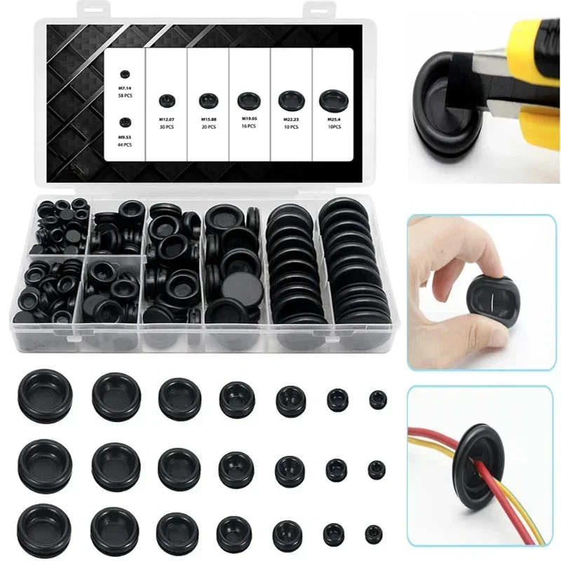 188pcs/Sets Washer Sealing Rubber Cables Grommet Electrical Plugs Set Conductor Gasket Ring Waterproof Protect Wire Tool Kit