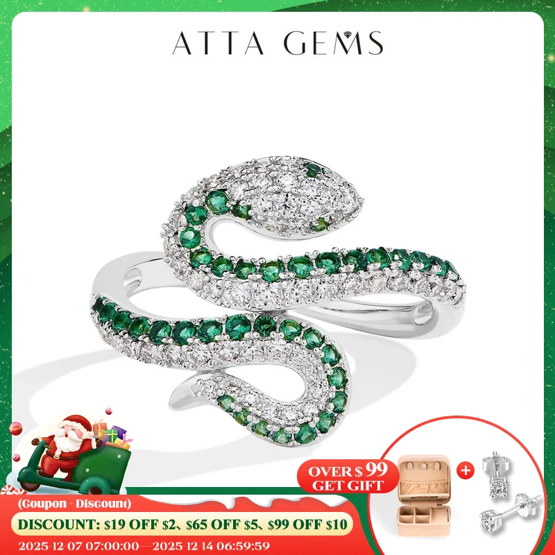 

ATTAGEMS Full Moissanite Ring Snake Shaped DVVS1 Color Diamond 925 Sterling Silver For Women Men Wedding Rings Party Certified