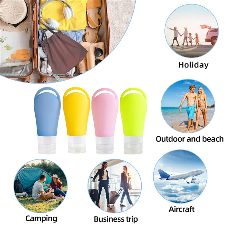 

Дорожные бутылки B50C для туалетных принадлежностей, силиконовые многоразовые предметы первой необходимости для путешествий, сжимаемые дорожные аксессуары для лосьона, шампуня