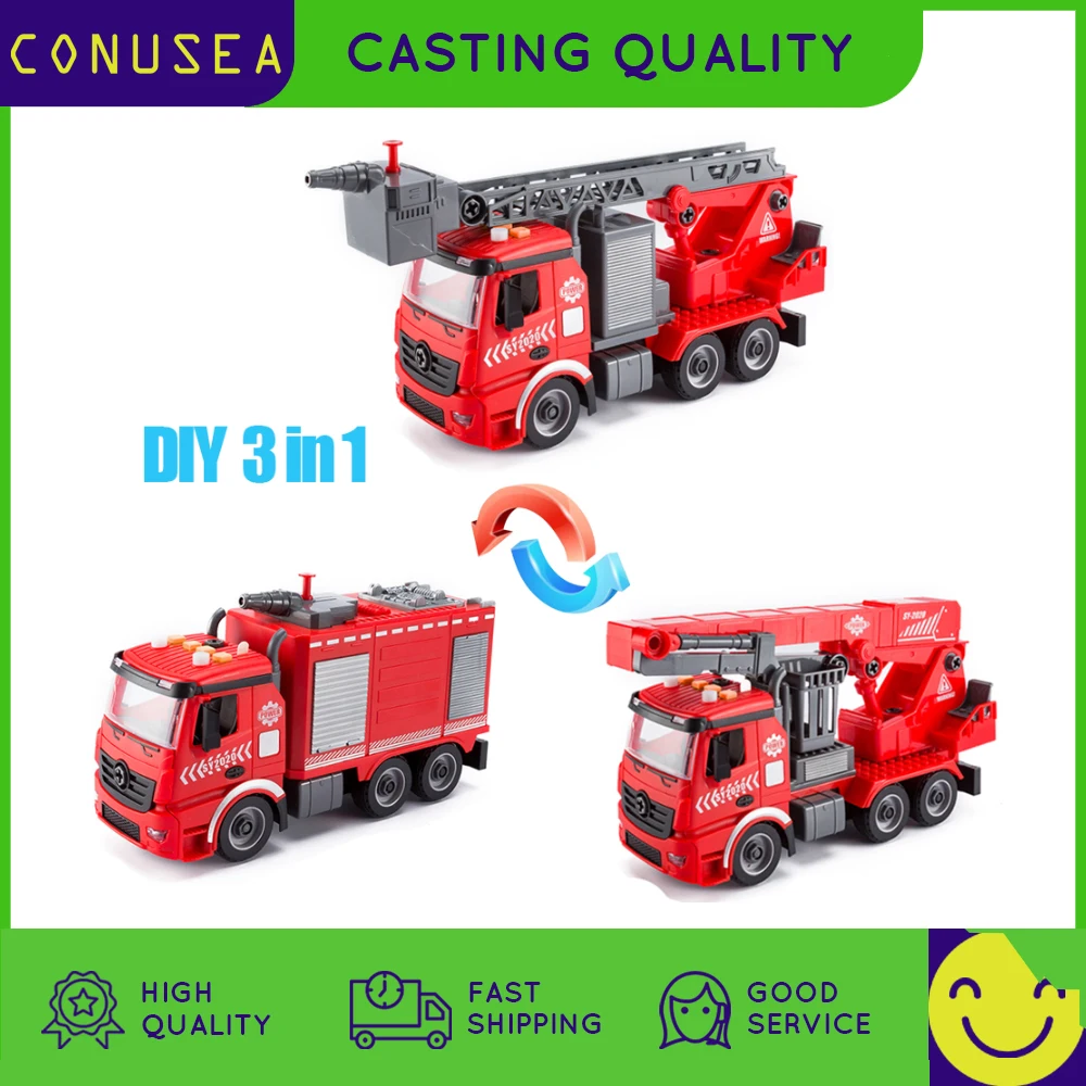 

3 IN 1 DIY Disassembly Screw Fire Truck Model Engineering Truck Excavator Bulldozer Kids Screw Boys Tool Education Toys Car kid