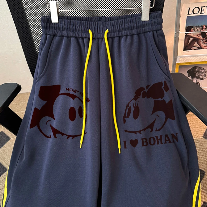 الرجعية تقسم اللون بلو طباعة عارضة السراويل فضفاضة التخسيس واسعة الساق تصميم للرجال والنساء ربيع الخريف مريحة تناسب #3