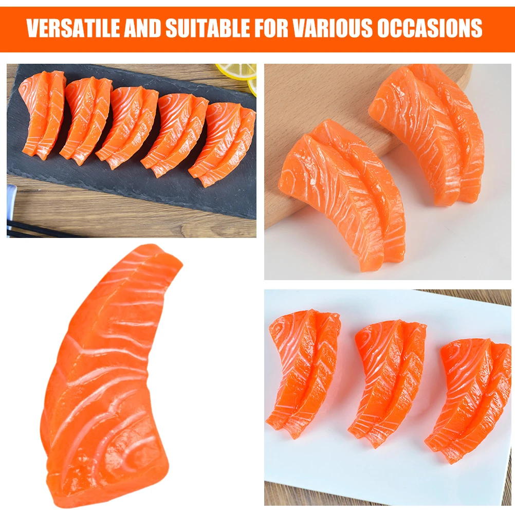 

5pcs Lifelike Simulated Salmon Slices Fake Food Decor Artificial Models Realistic Props for Home Kitchen Party Montessori