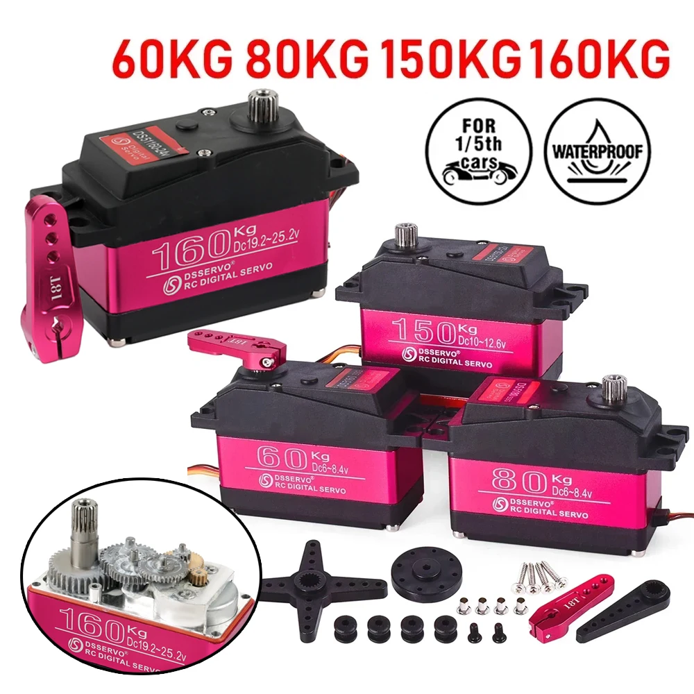 

60/80/150/160KG LargeTorque RC Digital Servo - Stainless Steel Gears for 1/5 1/6 RC Drift/Crawler/Buggy Heavy-Duty Cars