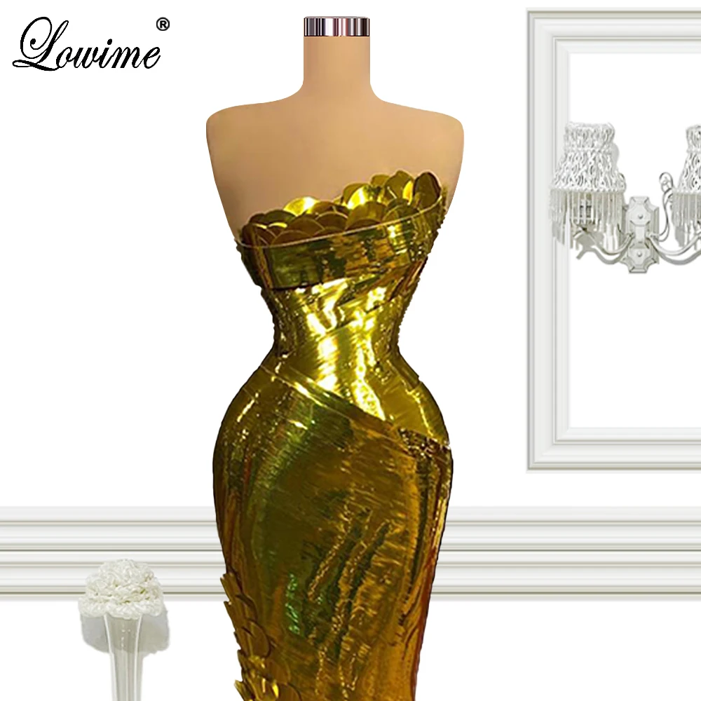 2 Designs Special Gold Celebrity Dresses For Women 2022 Spaghetti Mermaid Red Carpet Runway Dresses Sparkly Evening Dresses