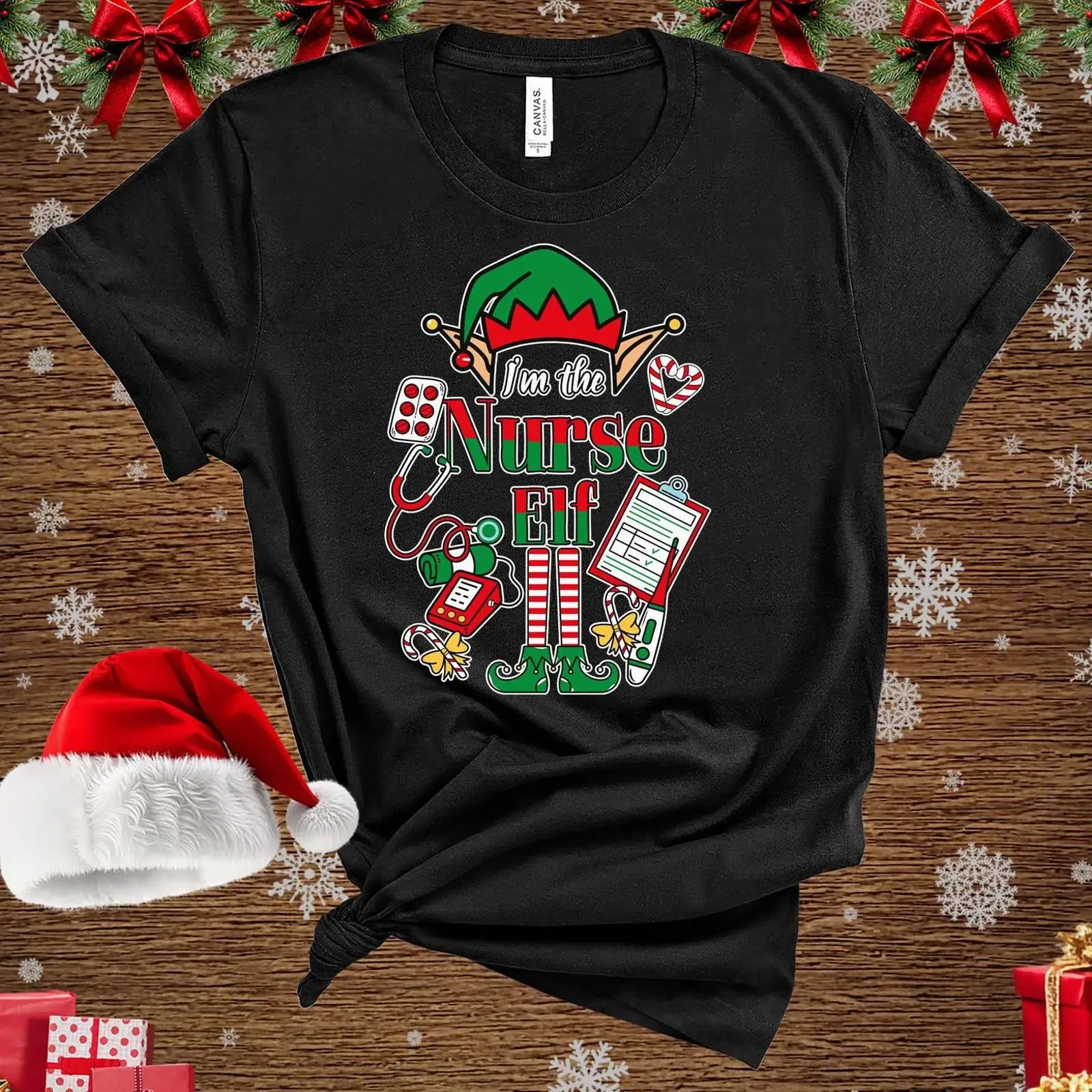 Nurse Elf Christmas T Shirt Funny Holiday Scrubs RN Xmas Party Outfit vintage Washed graphic Unisex designer clothes Breathable