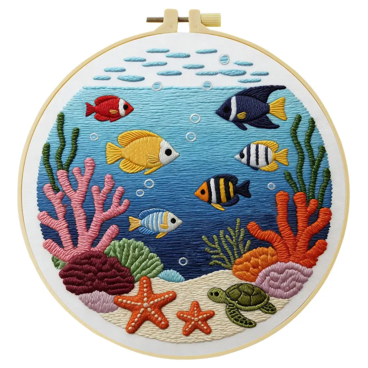 1 Stück 20X20CM/15X15CM 7,87/6,3 Zoll Ozean-Stickerei-Starter-Kit DIY-Kit DIY-Stickerei-Set Handarbeiten Malerei Nadelkunst – Detail 3