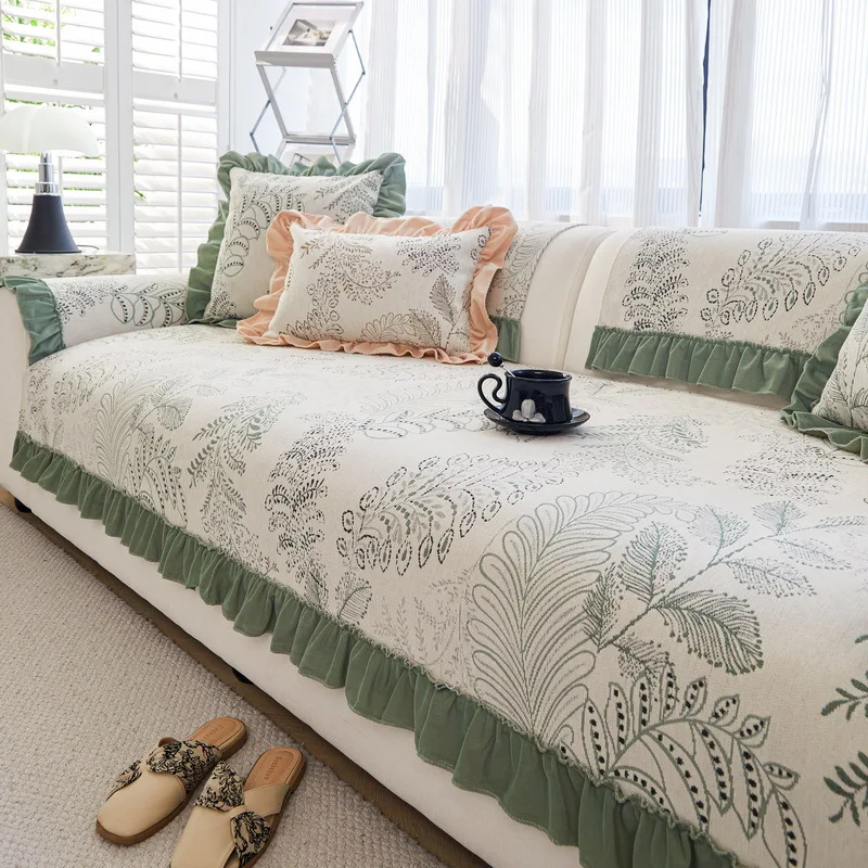 Quilted Sofa Cushion Solid Color Non-slip Couch Cover Breathable Anti-scratch All Season Universal Washable Sofa Pad